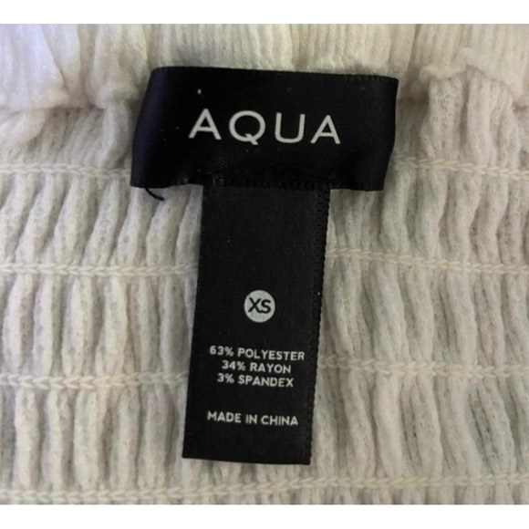 Aqua White Smocked Puff-Sleeve Waffle Knit Square Neck Ruffle Top Womens Size XS - Picture 4 of 4